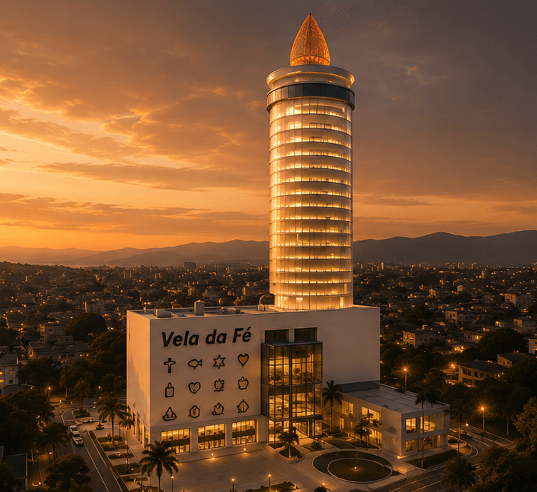 O monumento Vela da Fé ao pôr do sol